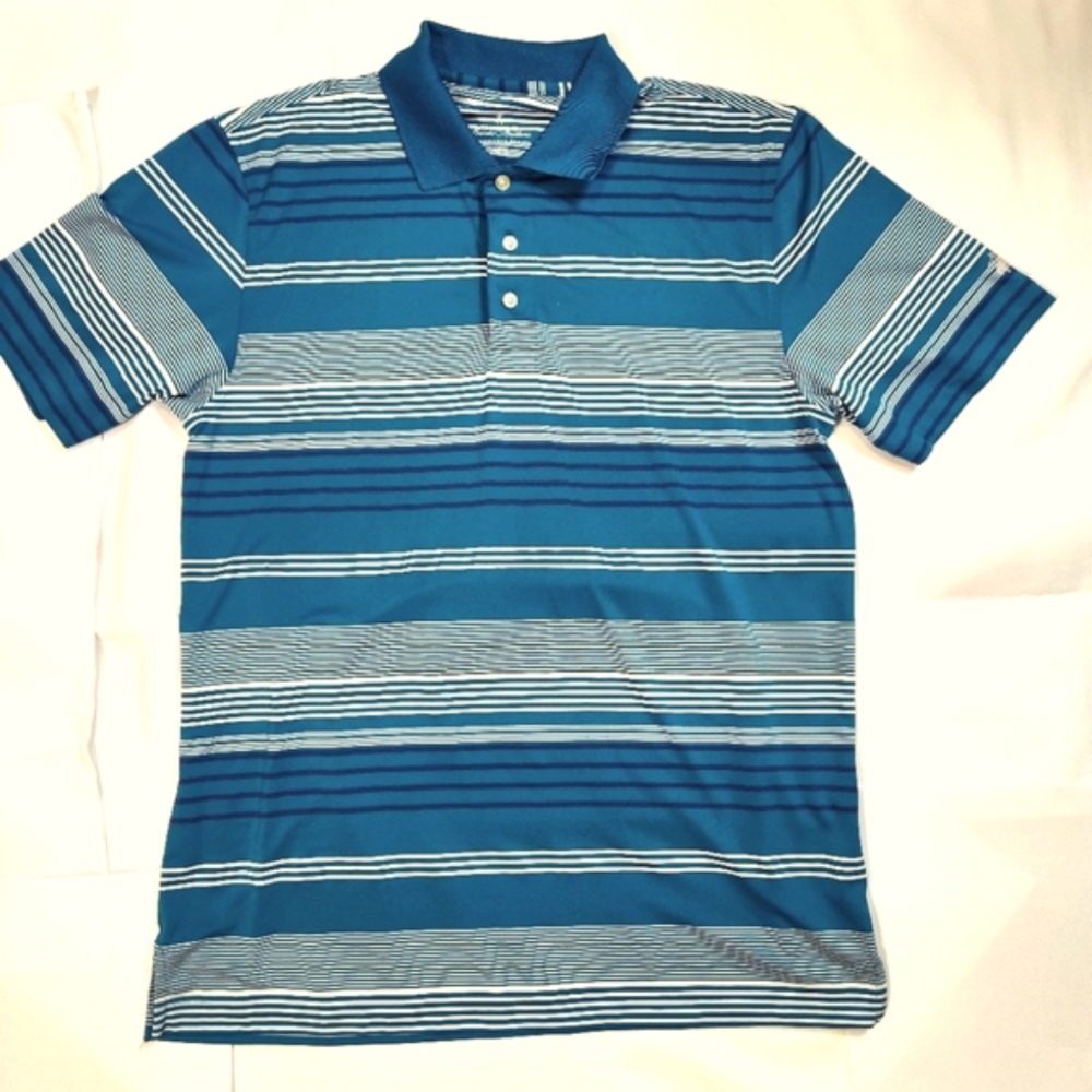 Brooks Brothers Performance Series Teal White Stripe Short Sleeve Polo Size Med